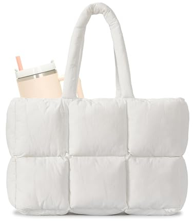 Herald Puffer Tote Bag for Women, Large Quilted Puffy Handbag Lightweight Satchel Purse with Cup Holder & Compartment