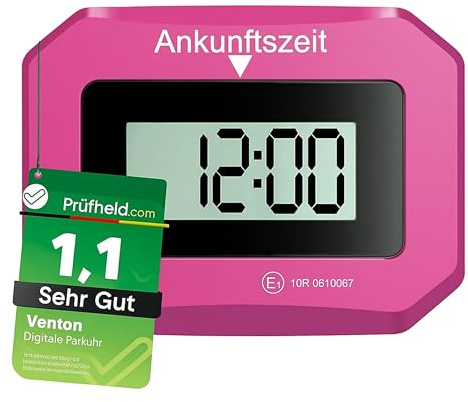 VENTON [Test SEHR GUT, Note 1.1] V2 Elektronische Digitale Parkscheibe pink mit Zulassung, Automatische elektrische Parkuhr, Auto Zubehör Innenraum, Autozubehör elektronisch elektrisch, Geschenk