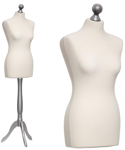 DummyDoll Schneiderpuppe weiblich Größe 40/42, Überzug Creme/Ecru, Holzdreibein Silber