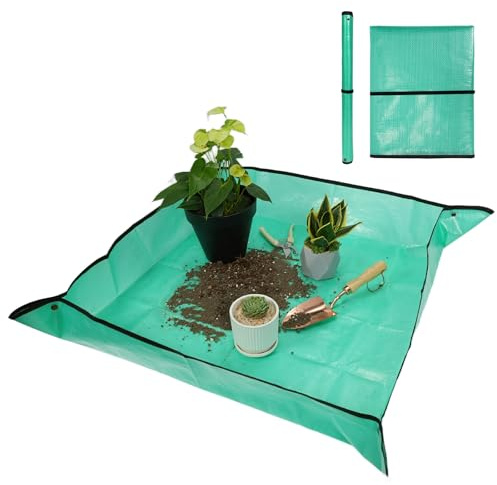 Bamworld Pflanzmatte & Umtopfmatte 100x100 cm, wasserdichte und Tragbare Unterlage für Pflanzen, Indoor und Garten, Grün