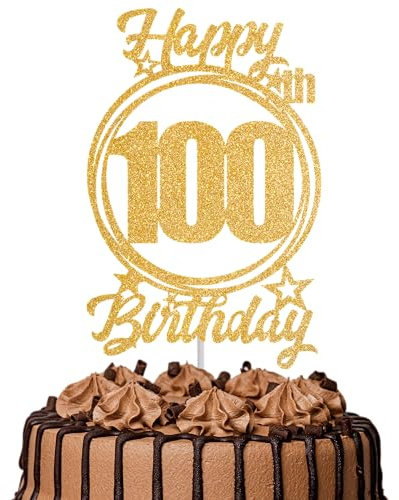 1Pc Happy 100th Birthday Cake Topper – Gold Glitter “Cheers to 100 Years” Decoration | 100 & Fabulous Cake Topper for Women Men | Birthday Party or Anniversary Cake Decor Supplies