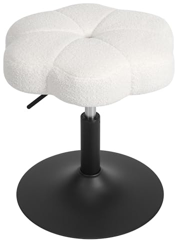 ELUCHANG Schminktisch Stuhl Weiß Blütenblattförmiger Hocker für Schminktisch, Schlafzimmer & Esszimmer - Höhenverstellbar 40-52cm, 360° Drehbar aus Bequemer Sherpa