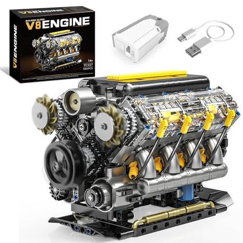 Technik V8 Motor Bausatz Bausteine Klemmbausteine, Ideas Mini V8 Eigene Modellbausatz für Erwachsene, Kompatibel mit Lego Set, STEM Spielzeug Geschenk für Auto Fans und Jungen ab 14 Jahren (905 Teile)