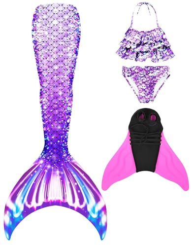Nestoto Bikini Complet avec Jupe de Plage Imprimé Sirène pour Femme
