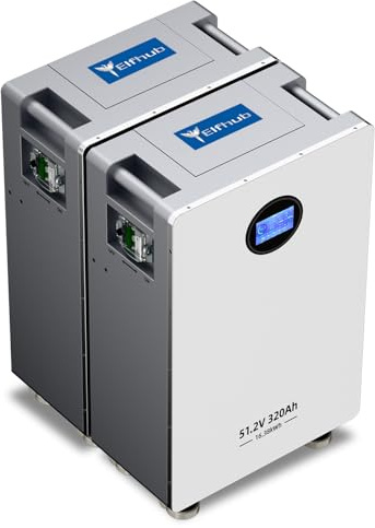 Elfhub 48V 640Ah(2 Packungen) LiFePO4 Batterie 8000+Zyklen 51.2V Deep Cycle Lithium Akku MAX 16.38KWh, Integriertes 200-A-BMS mit Hochleistungs-Energiespeicher, Sicherungen, LCD-Touchscreen