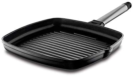CASTEY - Grill Asador de Inducción, 22 cm, Modelo 6-G22, Mango de Acero Inoxidable, Sartén Antiadherente de Aluminio, Distribución Homogénea del Calor, Fácil de Limpiar