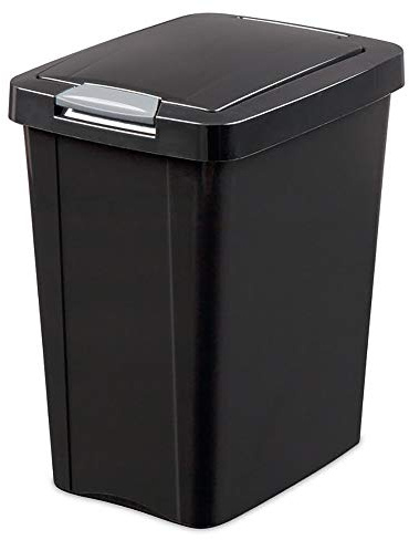 Sterilite 7.5 Gallon TouchTop Wastebasket with Lid That Opens with Touch, Conceals Trash in the Kitchen, Bathroom, Mudroom or Office, Black, 1-Pack