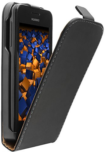 mumbi Echt Leder Flip Case kompatibel mit Huawei Ascend Y330 Hülle Leder Tasche Case Wallet, schwarz
