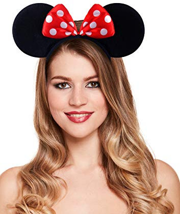 **NEW** BEAUTIFUL BLACK AND RED POLKA DOTS SPARKLE MINNIE MOUSE EARS - FANCY DRESS HEADBAND