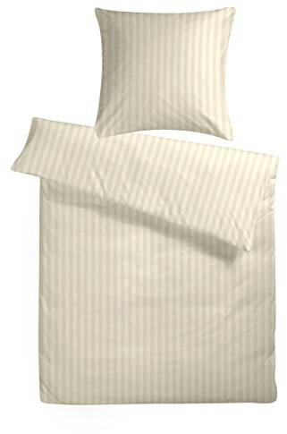 Carpe Sonno Bettwäsche Baumwolle Luxus Damast - Bettwäsche 135x200 2er Set mit Bett Bezug + Kissenbezug 80x80 cm - Hotelbettwäsche Baumwoll Bettwäsche - Luxus Bettwäsche - Gestreift in Creme Beige