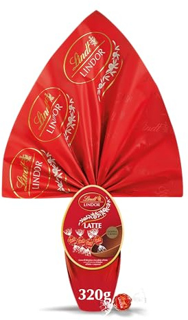 Lindt LINDOR Uova di Pasqua 2026 Cioccolato al Latte, Uovo al Cioccolato al Latte con Praline LINDOR e Sorpresa, 320g