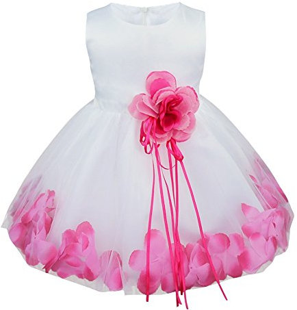 iiniim Bambina Vestito Petali di Fiori di Tulle Damigella d'Onore Convenzionale Partito di Spettacolo Pasqua Dress in Estate 3-24 Mesi Fucsia 12-18 Mesi