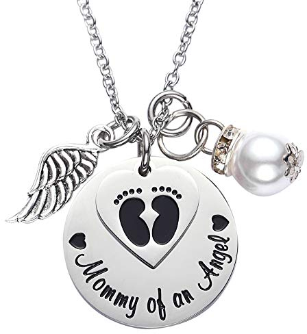 LParkin Halskette mit Anhänger-Inschrift „Mommy of an Angel“, zum Andenken bei Verlust eines Kindes, Fehlgeburt, Totgeburt
