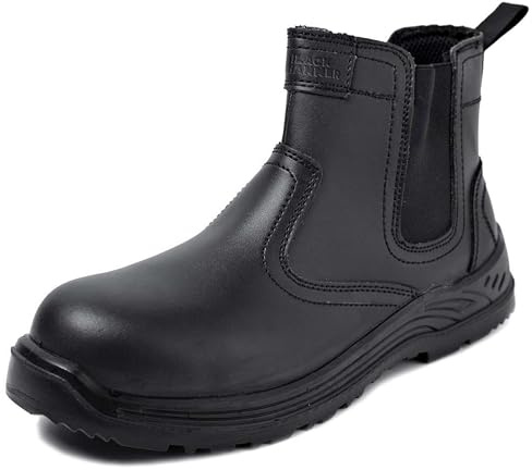 Black Hammer 8872 Men's S3 SRC Water-Resistant Chelsea Boots | Steel toe & steel midsole, smooth leather upper, slip-on design, oil & slip-resistant sole, wide fit, cushioned insole.