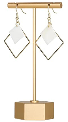 GemeShou Gold Metall T-Bar Ohrringständer, Kleiner Hänger Display, Einzelhandel Präsentationshalter & Schmuckablage [Höhe 11.5 cm]