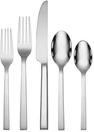 Oneida Silverware Set, Chefs Table 20 Piece Everyday Flatware Set, Service For 4, 18/0 Stainless Steel, Dishwasher Safe, Knives Spoons And Forks Sets, Home And Kitchen Utensils (Silver, 20 Piece)