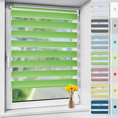 Vkele Doppelrollo Klemmfix ohne Bohren, 85x120cm(BxH) Grün, Duo Rollo Zebrarollo Fensterrollo für Fenster und Tür, Lichtdurchlässig Verdunkelnd, Seitenzugrollo Sonnenschutz Sichtschutz