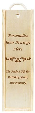 Personalised Wine Gift Box, Single Bottle Wooden Custom Engraved Box for Whisky, Champagne, or Prosecco, Customised Gift for Birthday, Anniversary, Xmas, Bottle Not Included (1 Bottle Box)