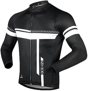 INBIKE Radtrikot Fahrradtrikot Herren Langarm Männer Winter Sommer Lang Trikot Shirt Fahrrad MTB Rennrad Kleidung Fahrradbekleidung Atmungsaktiv Schwarz Weiß XL
