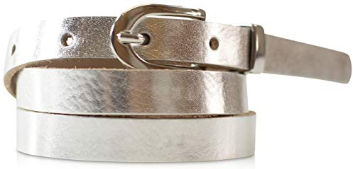fashionchimp Basic Damengürtel aus 100% echtem Leder, schmaler Gürtel, Breite ca. 1,5cm, Made In Germany (Silber-Metallic, 105/BW90)