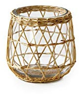 Serene Spaces Living Großer handgewebter Kerzenhalter aus natürlichem Weidengeflecht und Glas, Zuhause, Maße: 15.2 cm hoch und 12.7 cm Durchmesser.