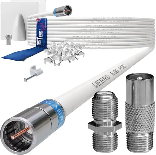 1STec 20m White Virgin Media Quick Fit Male Push On or Over Female F-connector Technetix Isolator IEC Webro Extension Cable for V6 TIVO Set Top Box VIVID Fibre Super Hub Broadband Modems to 20 Metre