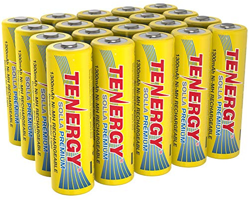 Tenergy Solla Premium Rechargeable NiMH AA Battery, 1300mAh Solar Batteries for Solar Garden Lights, Anti-Leak, Outdoor Durability, 5+ Years Performance, UL Certified, Pre-Charged 20 Pack