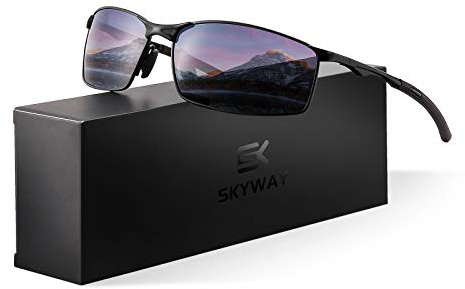 SKYWAY Mens Sunglasses Polarized for Outdoor Sports Metal Frame Cycling Glasses UV400 Protection, Anti Glare, Reduce Eye Fatigue