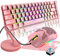 LexonElec 60% Mini 68 Tasten RGB Beleuchtung Wired USB C Gaming Mechanische Blaue Switch Tastatur + Rainbow Beleuchtung 6400 DPI Maus + Maus Bungee Cable Management + Mauspad - Rosa/Blue Switch