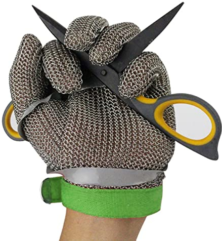 Anti-cut Gloves Stainless Steel Cut-resistant Chain Mail Gloves,The Kitchen Goes To The Oyster Shell Butcher Cutting Meat Safety Work Gloves,Food Grade Safety (Size : Small)