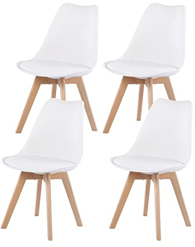 H.J WeDoo 4 x skandinavischen Esszimmerstuhl, Gepolsterter Stuhl für Esszimmer, Küche, Schlafzimmer – Weiß