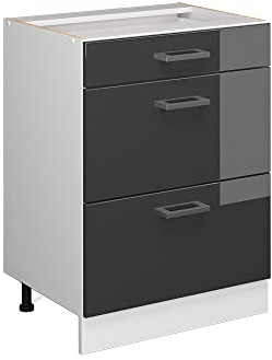 Vicco Mueble bajo de Cocina R-Line, Antracita Alto Brillo/Blanco, 60 cm con cajones, sin encimera