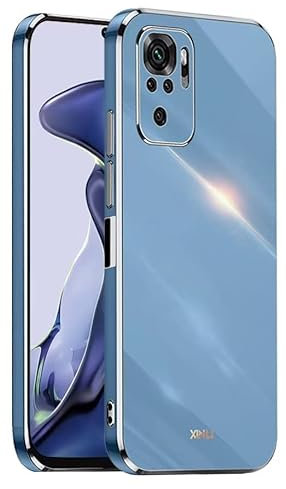 EASSGU Marco Electrochapado Funda para Redmi Note 10S / Redmi Note 10 (4G) / Poco M5s (6.43 Inches) Carcasa Protectora de Color de Silicona TPU Suave - Azul Marino