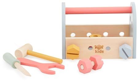 Just Bee Kids Wooden Tool Box Set | Toys For 1 Year Old Boys, Girls | Lightweight & Portable Pretend Play Toy | Plastic-Free | Soft Pastel Colours | Smooth Rounded Edges | 1st Birthday Gifts