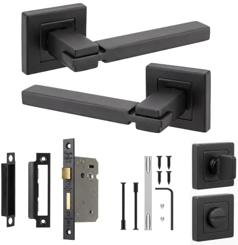 Decoranddecor Matt Black Bathroom Door Handles with Lock Internal | Black Internal Door Handles, Interior Door Handles, Square Door Handle