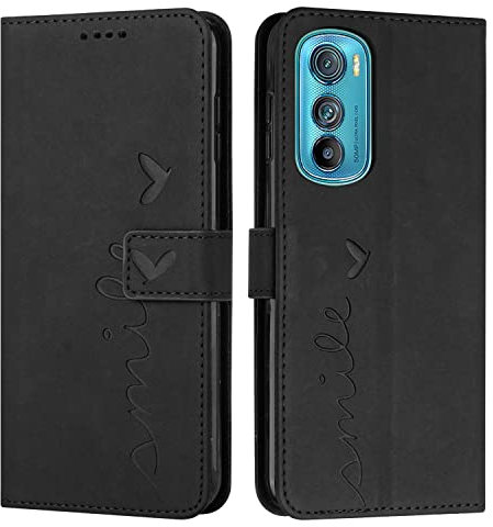 EATCYE Kompatibel mit Motorola Moto Edge 30 Hülle, Klapphülle Motorola Moto Edge 30 Premium PU Leder Brieftasche Schutzhülle [Kartenfach][Ständer], Handyhülle für Motorola Moto Edge 30 (#Schwarz)
