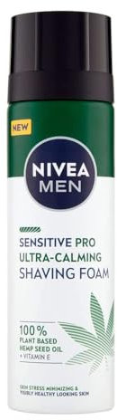 NIVEA MEN SENSITIVE PRO Ultra Calming Shaving Foam with Soothing Effect 100% Vegetable Hemp Seed Oil Protects Dermatologically Approved 200ml, (Pack of 2)