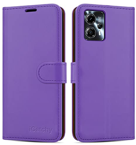 iCatchy Case for Motorola Moto G13 / G23 / G53 5G Leather Wallet Book Flip Folio Stand View Cover with Card Slots and Kickstand Phone cover (Lilac)