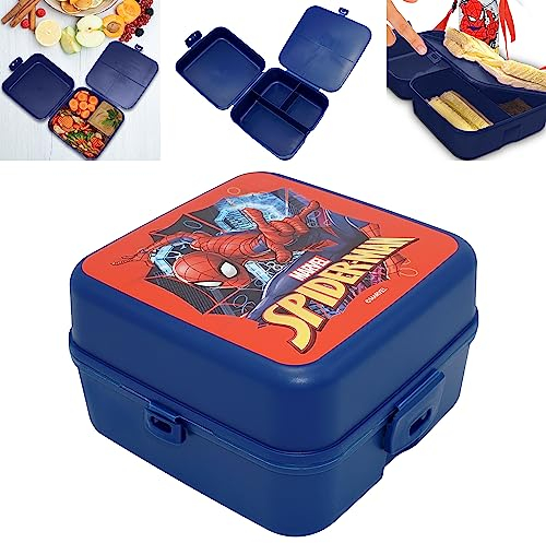 HOVUK Spiderman Lunchbox 13 cm, quadratische Sandwichbox, 3 Fächer, wiederverwendbarer Lebensmittelbehälter für Kinder, Kinder-Lunchbehälter für Schule, Arbeit, Picknick ab 3 Jahren