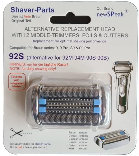 newSPeak: alternative Braun Elektrorasierer Ersatz Scherteil Kassette 92S (auch für 92m 94m 90S 90B 92B), kompatibel mit Series 9 (S9), Series 9 Pro (S9 Pro)
