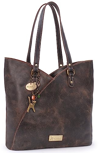 Catwalk Collection Handbags - Große Schultertasche für Damen - Tulpenförmig Tote Bag - Antikleder Leder - für Notizbuch A4 - Abigail - Braun
