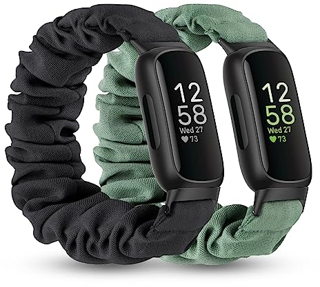 Folavii 2 Stück kompatibel mit Fitbit Inspire 3 Bänder/Fitbit Inspire 2 Bands/Inspire/Inspire HR/Ace 3/Ace 2, Scrunchie dehnbares Band, Herren, Kinder