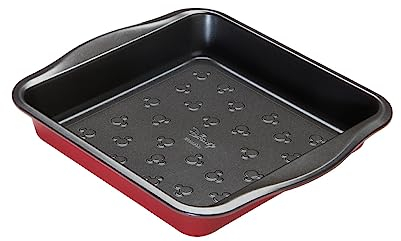 Prestige New Disney Bake with Mickey Mouse Quadratische Kuchenformen zum Backen - Antihaft-9-Zoll-Kuchenform, Karbonstahl-Backgeschirr, Rot & Schwarz