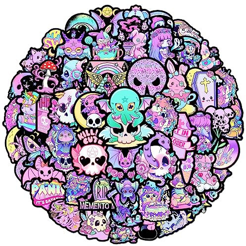 Cute Goth Stickers for Kids, 50PCS Waterproof Vinyl Stickers for Water Bottles, Notebooks, Laptops, Phone Cases, Decorative Gifts for Teen Girls