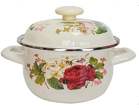 Bafnsiji Olla de Esmalte Redonda, Olla de Esmalte con Tapa, Olla de Caldo de Caldo de Sopa de Esmalte, Ollas de inducción, Recipientes de Almacenamiento de Alimentos,C