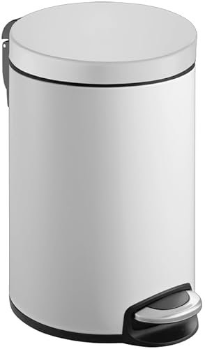 PROREGAL Treteimer mit stilvollem Pedal, leise schließendem Deckel & Kunststoffinneneimer | 8 Liter, HxBxT 35,5x22,6x30cm | Weiß