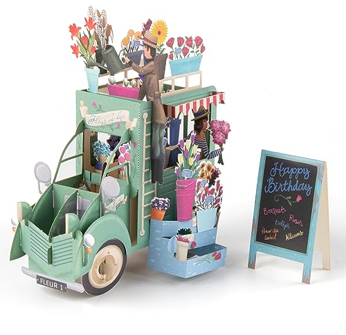 AIYONG Pop-Up Blumenkarte - 3D Hochzeitskarte mit Auto, 3D Grußkarte zum Geburtstag, Geldgeschenk für Flitterwochen von Brautpaar, Blumenwagen Geburtstagskarte, Weihnachtsgeschenk-Grußkarte