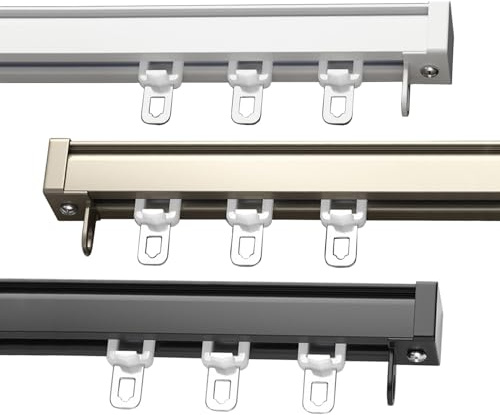 LIGUOYI Vorhang Für Schienen Aluminium, Geräuschlos Laufschiene Für Vorhang, 50cm Bis 600cm Gardinenstangen Wand/Hängen - Montage, Innen Außen Vorhangschiene Mit Umlenkrollen Und Haken