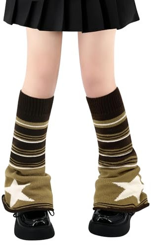 Olreco Beinstulpen Kawaii Beinstulpen Y2K Harajuku Beinstulpen für Mädchen Frauen Gyaru Niedliche Beinstulpen Goth Lolita Zubehör, B Brown Stripes Star Flared, Einheitsgröße