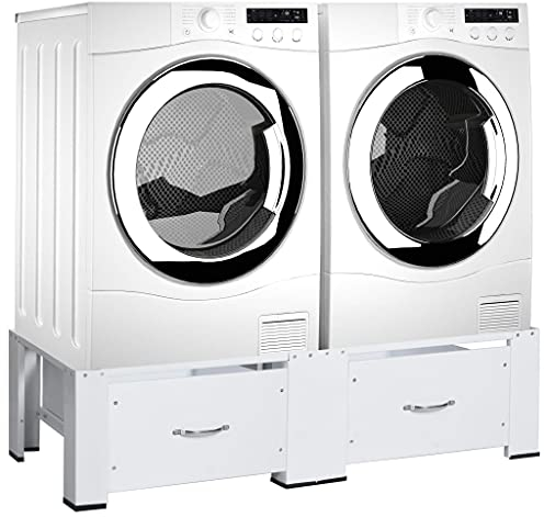 Homgoday Supporto Doppio Lavatrice e Asciugatrice con Cassetti Bianco, Mobili per Casa Interno Esterno Soggiorno Camera da Letto